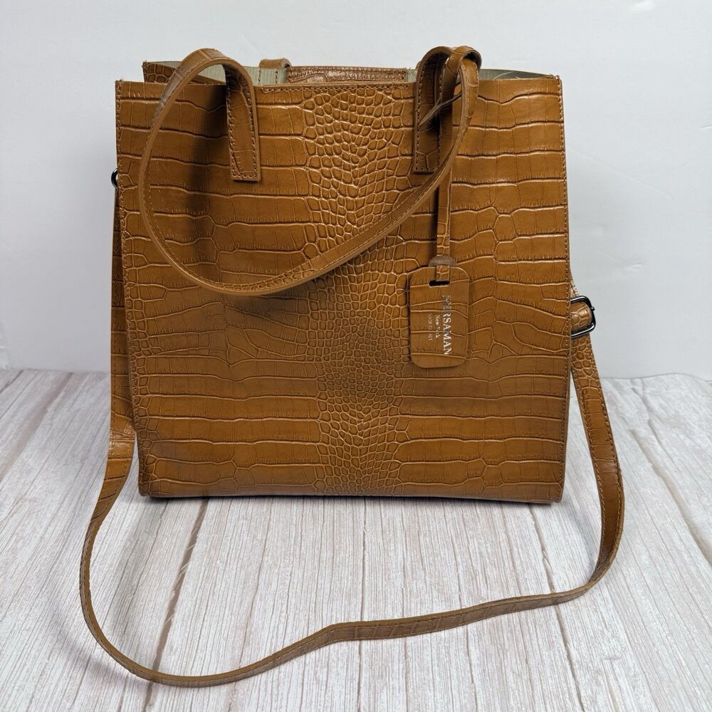 Persaman New York Crocodile Embossed Leather Italy Bag Purse detachable strap